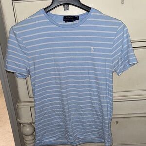Polo by Ralph Lauren Men's Light Blue and White Striped Tee